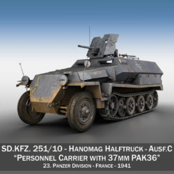 sdkfz 251 ausf.c – hanomag half-track – 23pd 3d model 3ds fbx lwo lw lws obj c4d 306004
