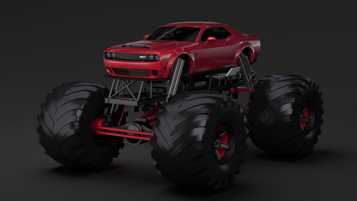 monster truck dodge challenger demon 3d model 3ds max fbx c4d lwo ma mb hrc xsi obj 311327