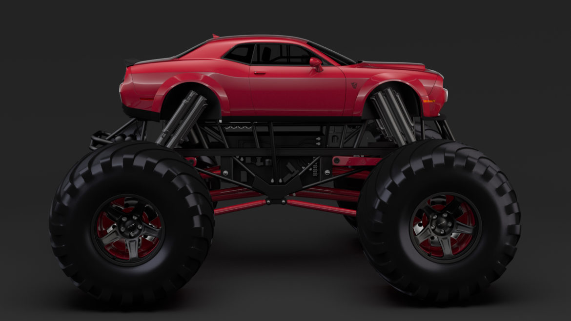 monster truck dodge challenger demon 3d model 3ds max fbx c4d lwo ma mb hrc xsi obj 311334