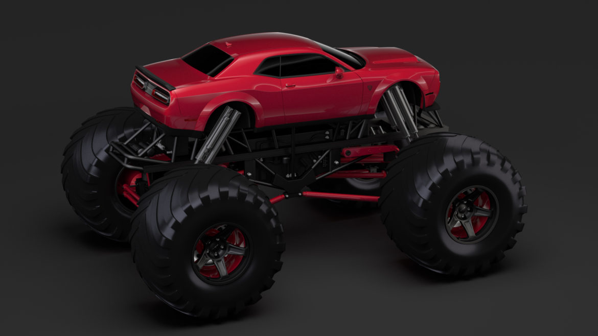 monster truck dodge challenger demon 3d model 3ds max fbx c4d lwo ma mb hrc xsi obj 311337
