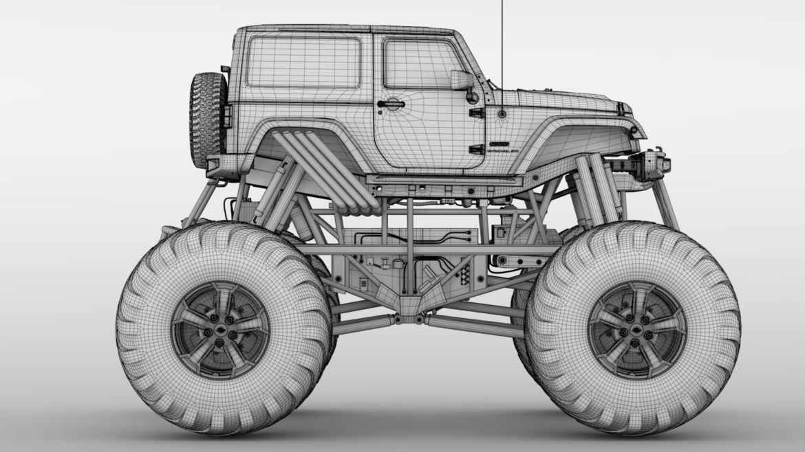 monster truck jeep wrangler rubicon recon 3d model 3ds max fbx c4d lwo ma mb hrc xsi obj 311379