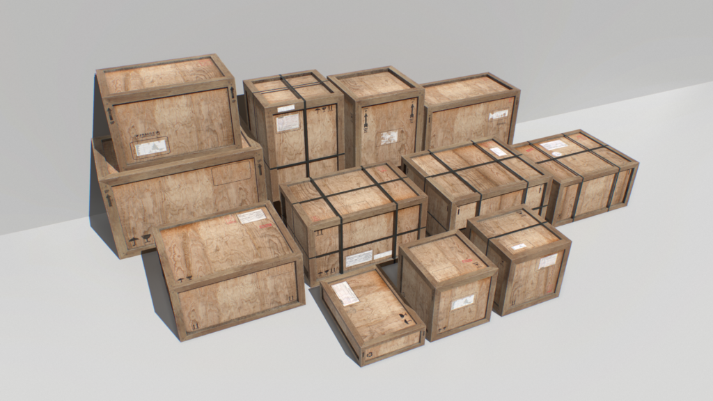 Old Wooden Cargo Crates PBR 3D Model - FlatPyramid
