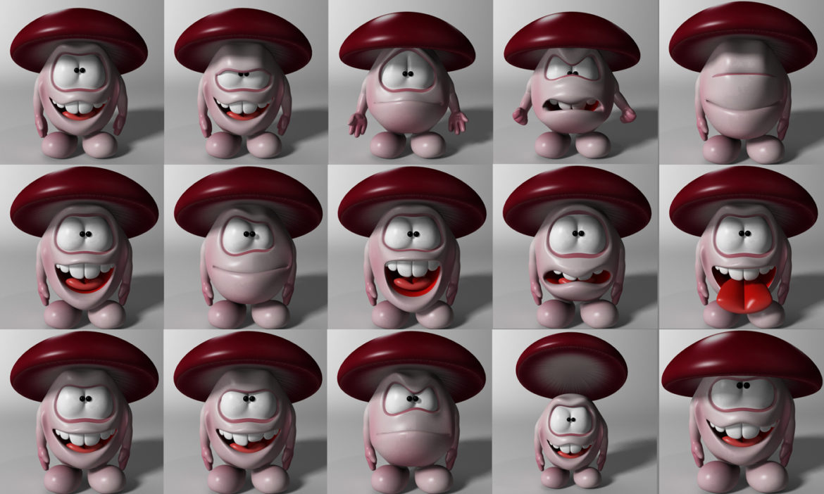 cartoon mushroom character rigged and animated 3d model 3ds max fbx  obj 320517