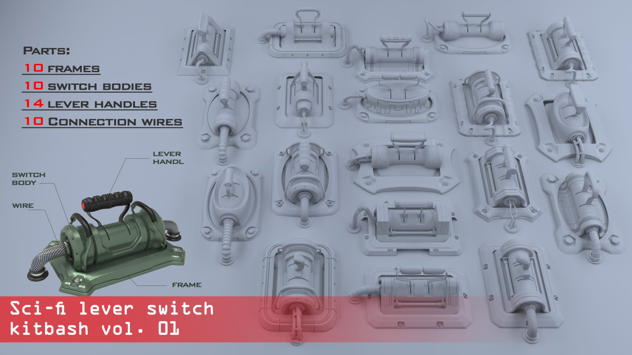 Sci-fi lever switch kitbash vol. 01 3D Model - FlatPyramid