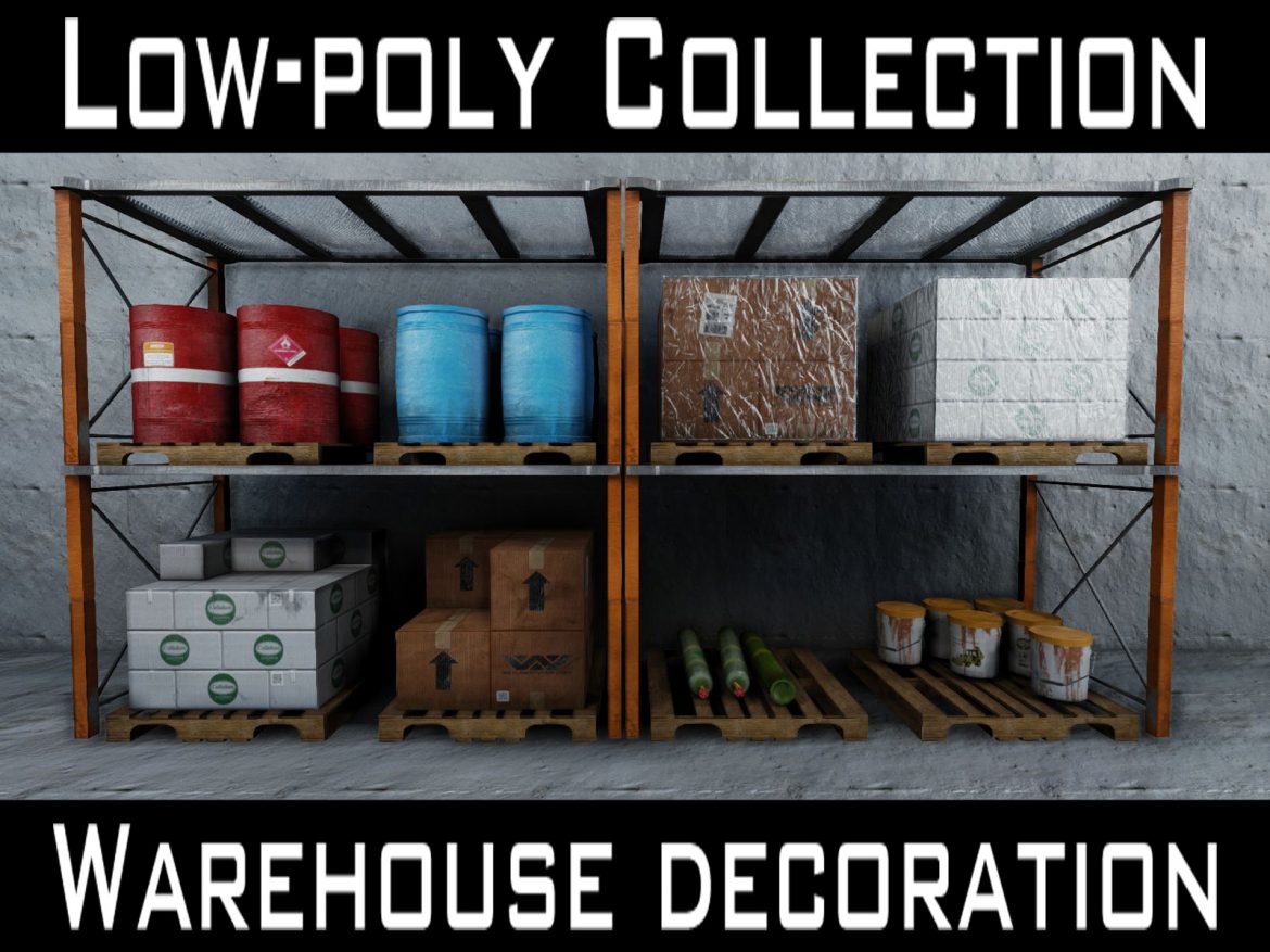 low-poly warehouse decoration set 3d model fbx 150985