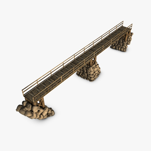 wood bridge stone supports 3d model 3ds max fbx c4d obj 138724