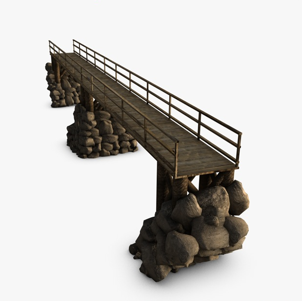 wood bridge stone supports 3d model 3ds max fbx c4d obj 138727