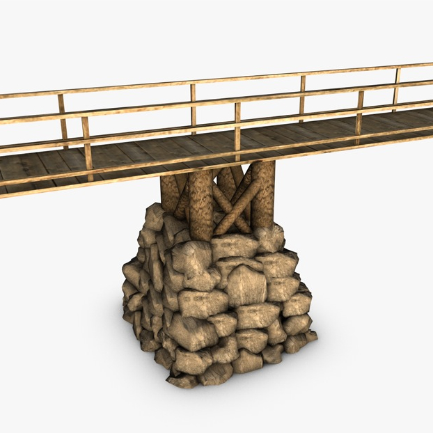 wood bridge stone supports 3d model 3ds max fbx c4d obj 138729