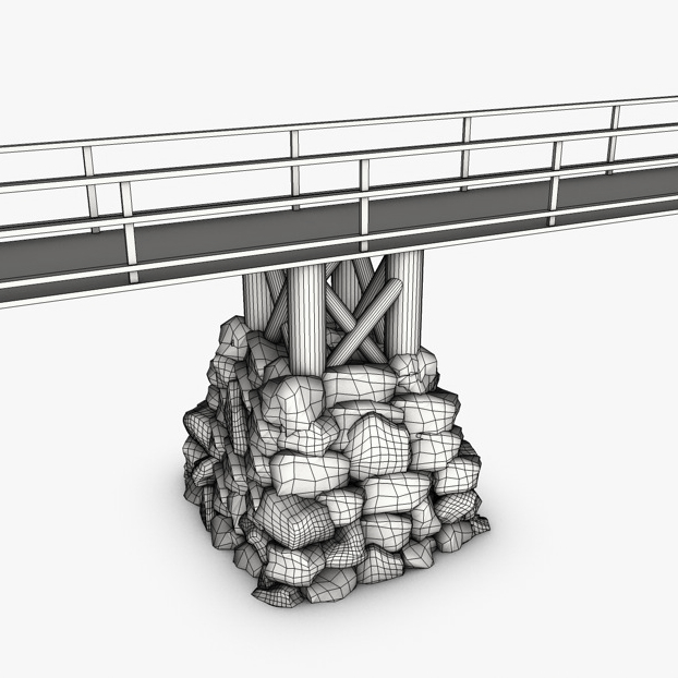 wood bridge stone supports 3d model 3ds max fbx c4d obj 138730