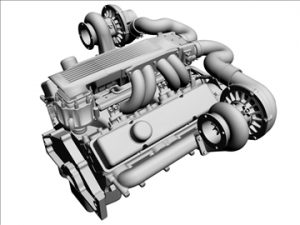 Twin-Turbo V8 Engine 3D Model - FlatPyramid