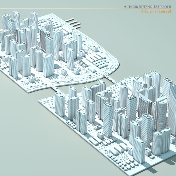City With River 3d Model Flatpyramid