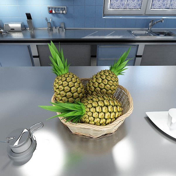 pineapples in wicker basket 10 3d model 3ds max fbx obj 132992