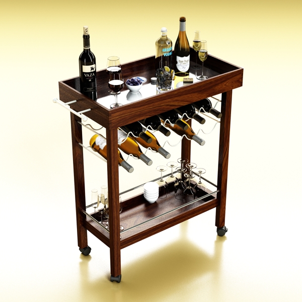 wine table rack, bottles and glasses 3d model 3ds max fbx obj 146453