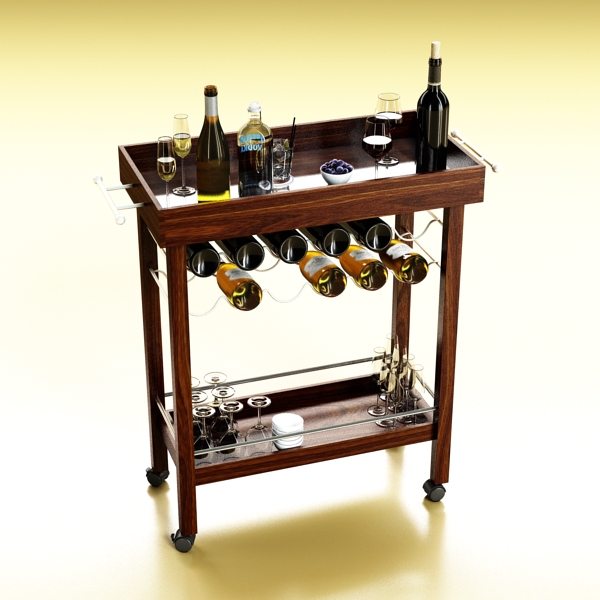 wine table rack, bottles and glasses 3d model 3ds max fbx obj 146454