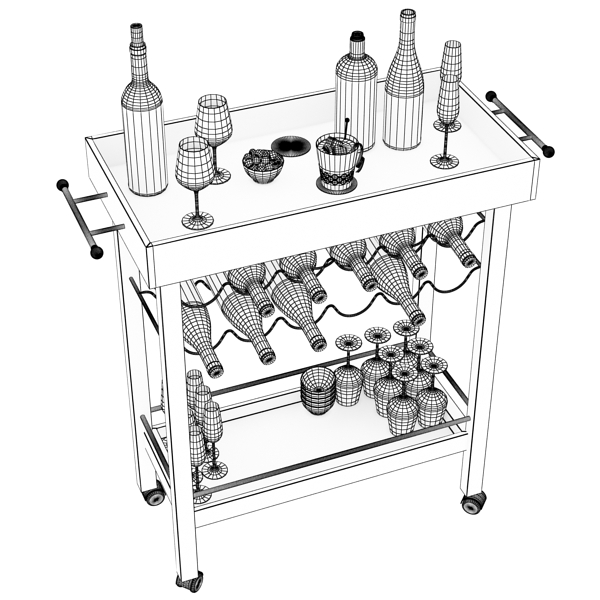 wine table rack, bottles and glasses 3d model 3ds max fbx obj 146466