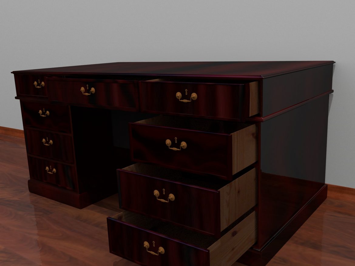 dark wood desk 3d model fbx blend dae obj 117671