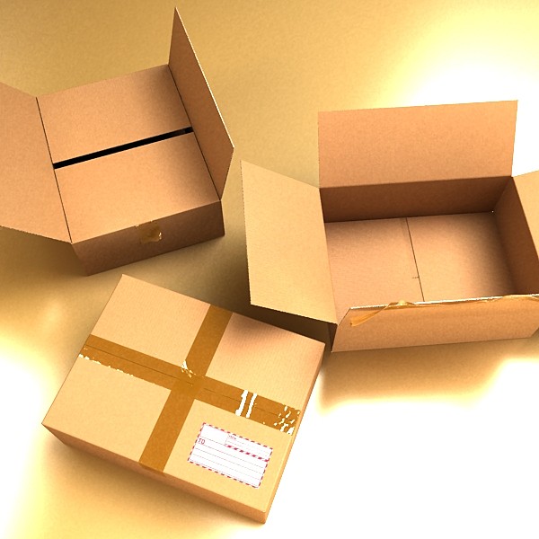 cardboard box with tape & mailing label 3d model 3ds max fbx psd obj 130215