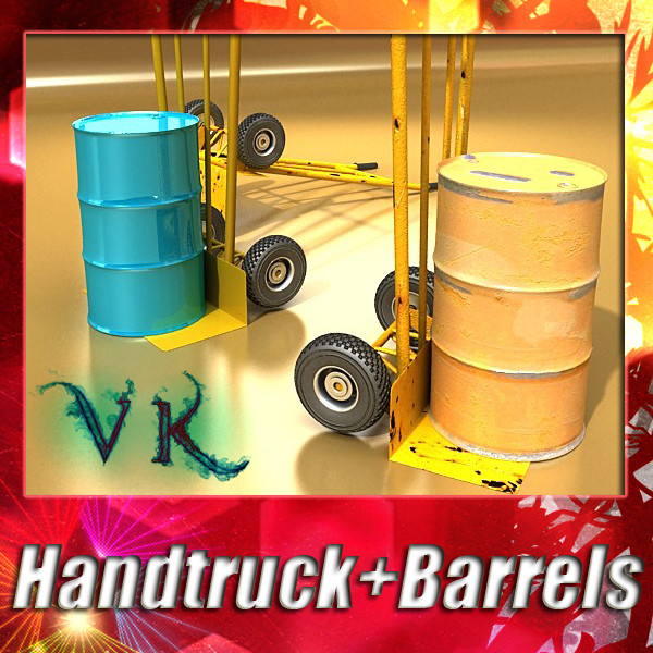 hand truck & 55 gallon drums high res 3d model 3ds max fbx obj 130537