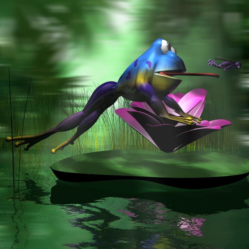 frogs and mosquito rigged in a cartoon scene 3d model 3ds max fbx lwo obj 137426