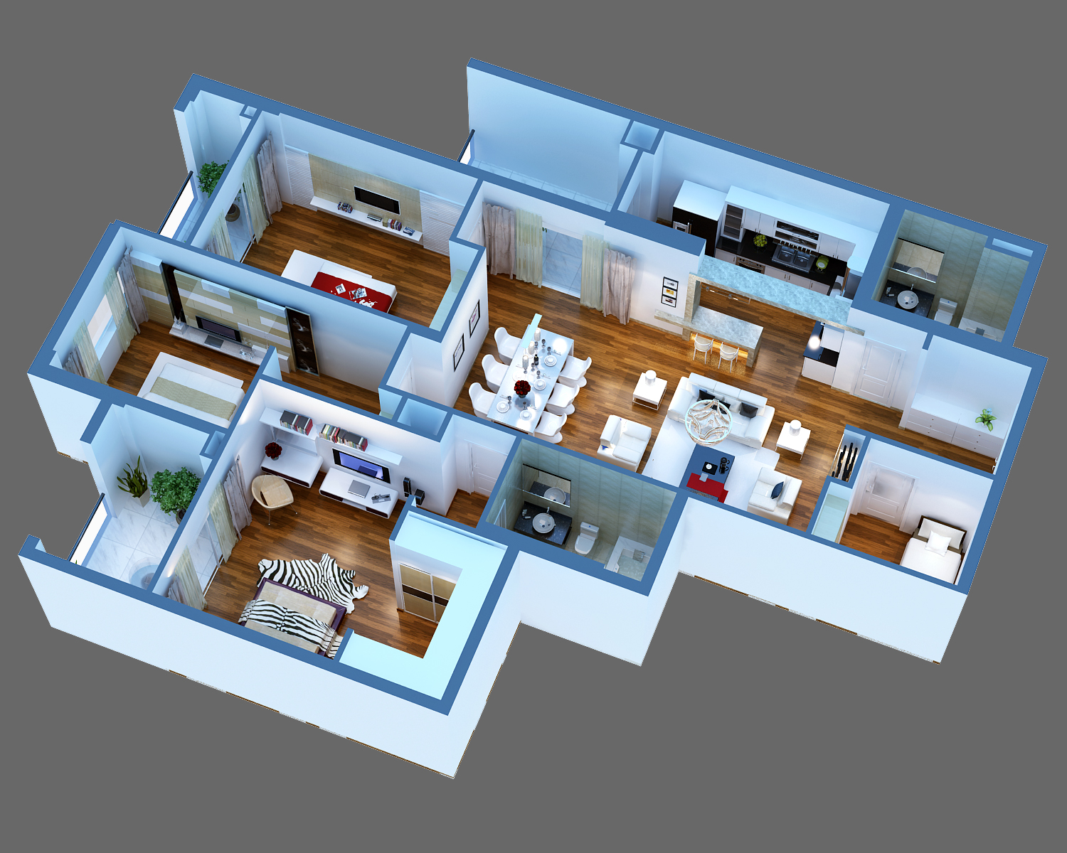 Luxury Detailed House Cutaway 3D Model 3D Model - FlatPyramid