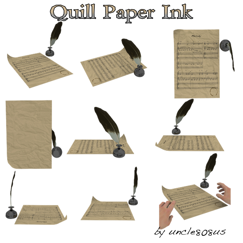 quill, paper, ink 3d model obj 160399