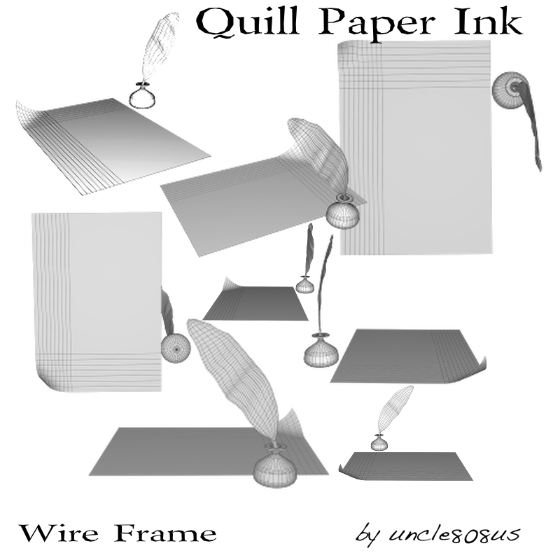 quill, paper, ink 3d model obj 160400