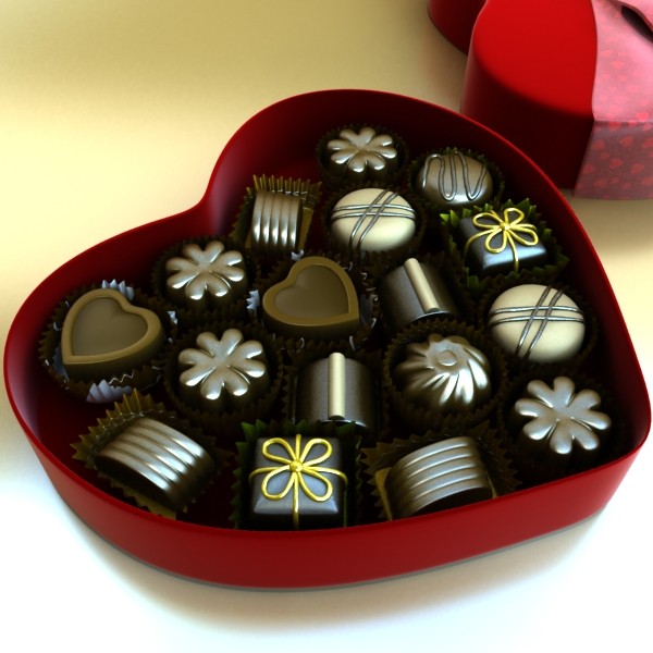 chocolate candy pieces in heart box 3d model 3ds max fbx obj 132541