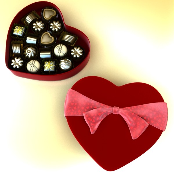 chocolate candy pieces in heart box 3d model 3ds max fbx obj 132543
