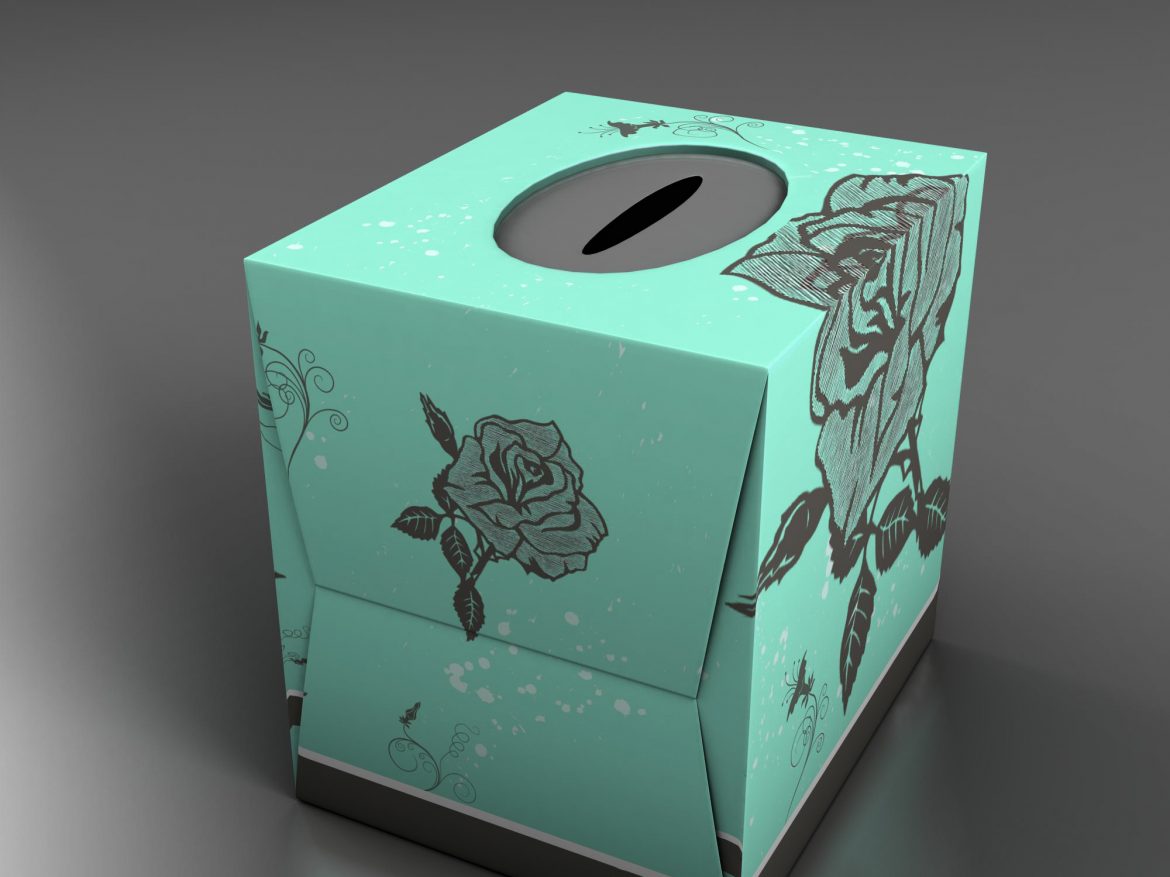 teal tissue box with roses 3d model 3ds max fbx ma mb obj 157245
