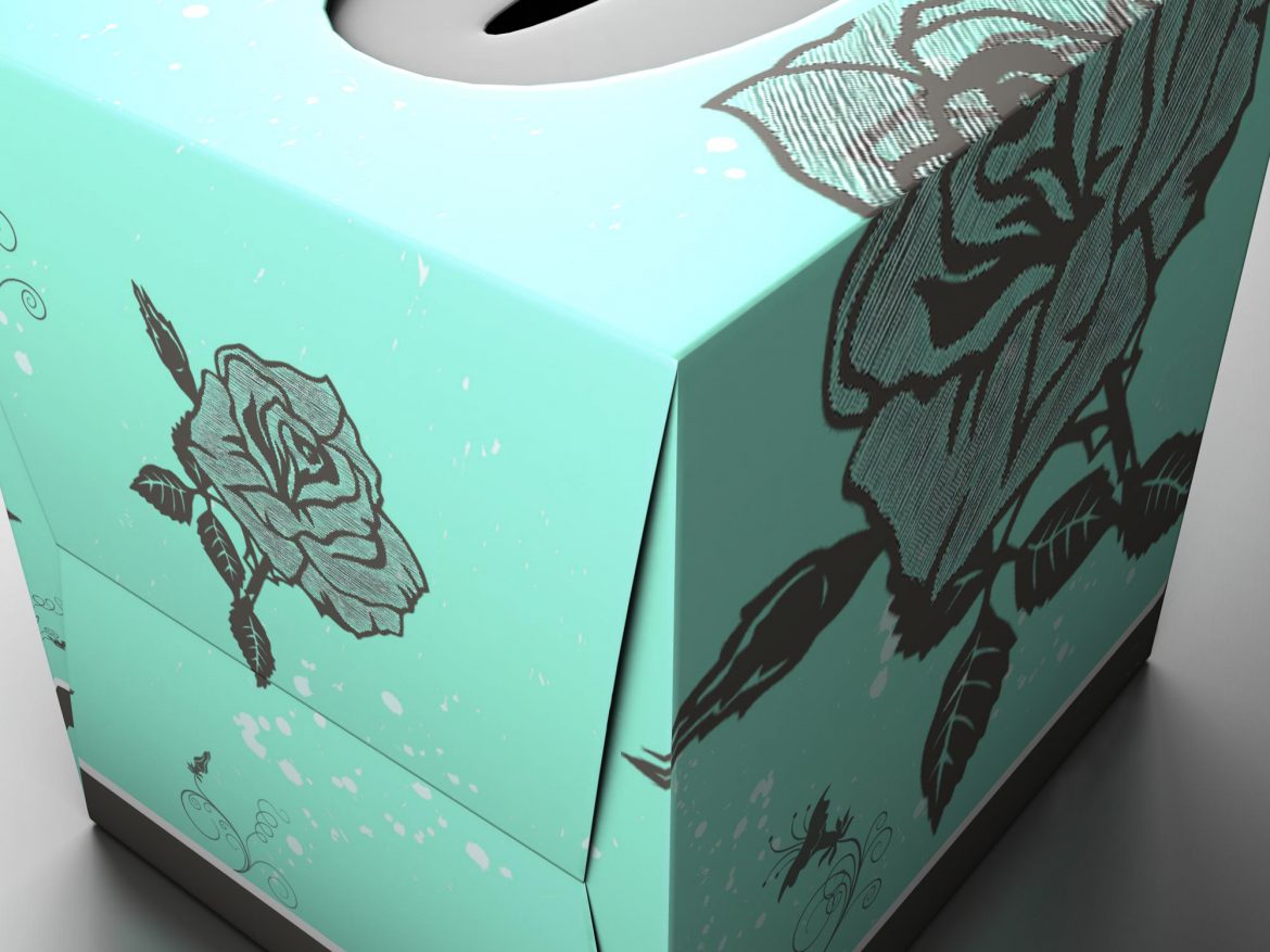teal tissue box with roses 3d model 3ds max fbx ma mb obj 157250