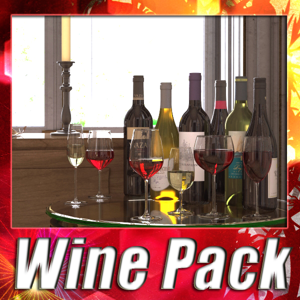 6 wine bottles and 6 wine glasses 3d model 3ds max fbx obj 145633