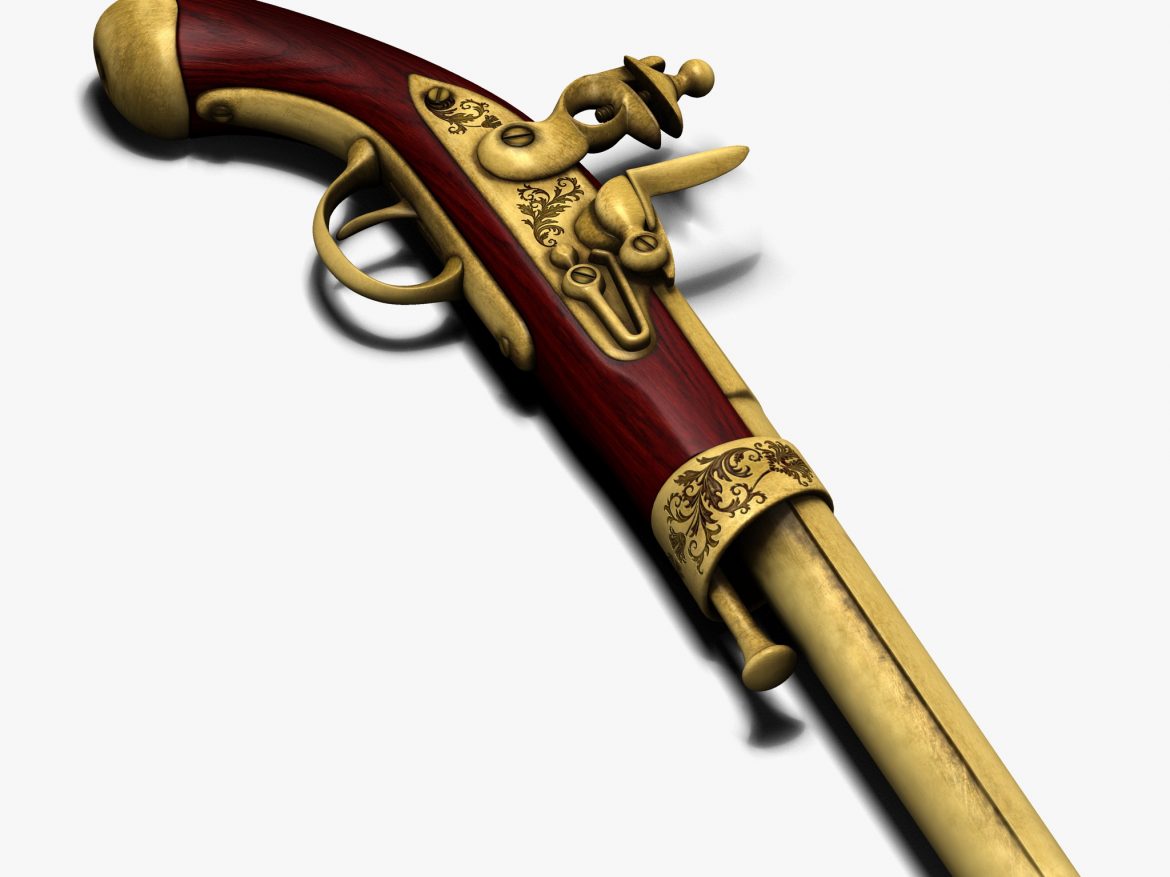antique gun pistol flintlock weapon arm old 3d model 3ds max fbx c4d ma mb tga targa icb vda vst pix obj 119938