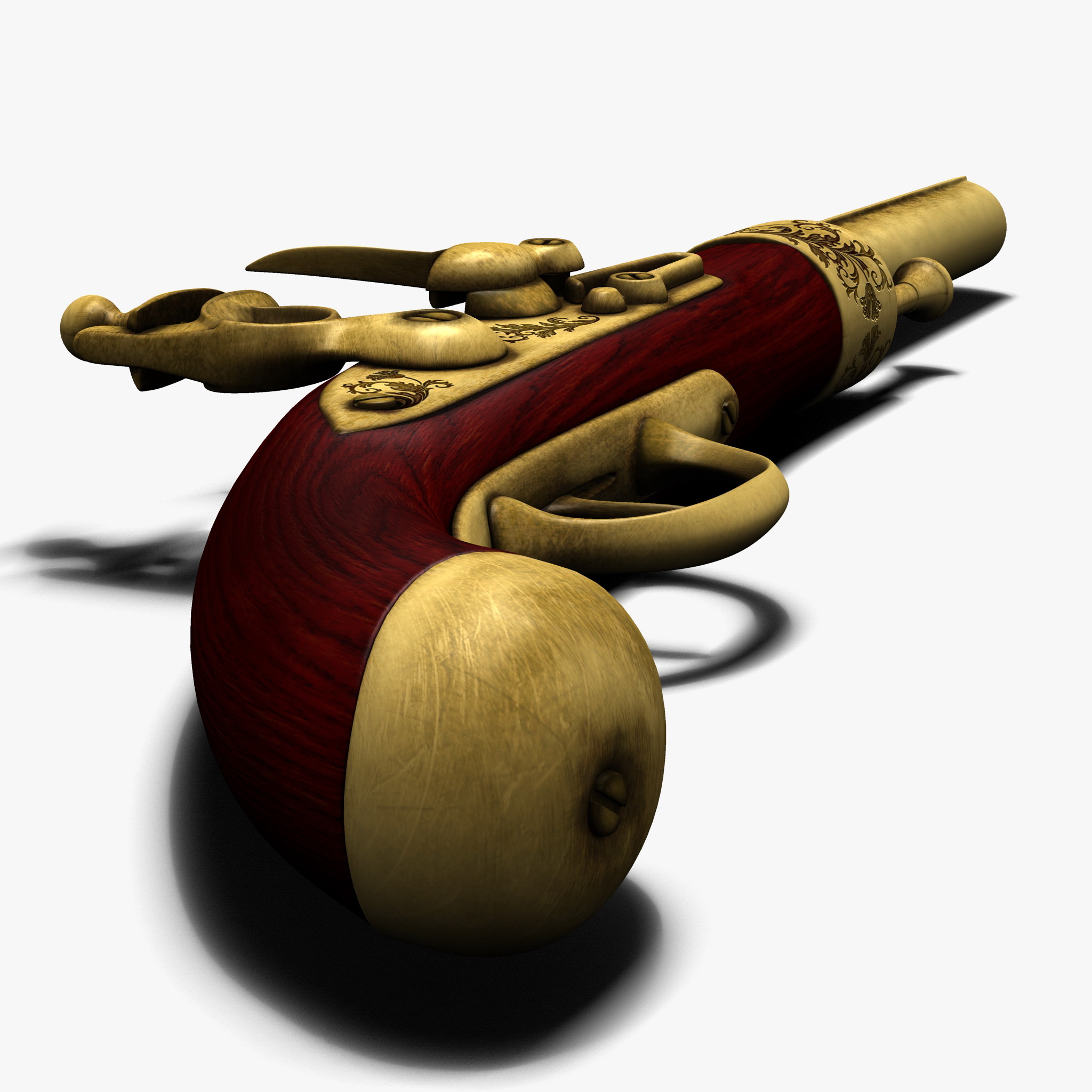 antique gun pistol flintlock weapon arm old 3d model 3ds max fbx c4d ma mb tga targa icb vda vst pix obj 119939